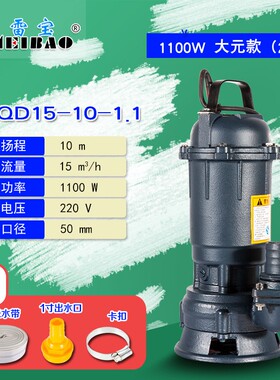 雷宝单相污水泵泥浆泵家o用化粪池无堵塞排污泵潜水泵220V/380V2