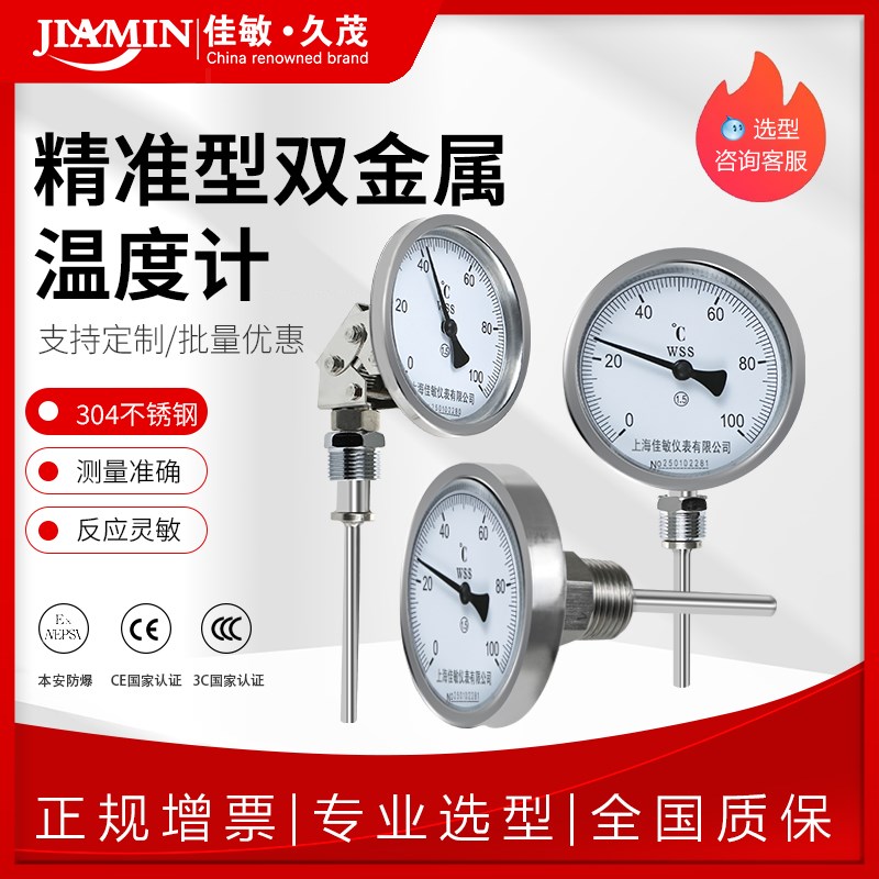 双金属温度计烤鸭锅炉管道温度仪不锈钢径轴向指针式温度表工业用