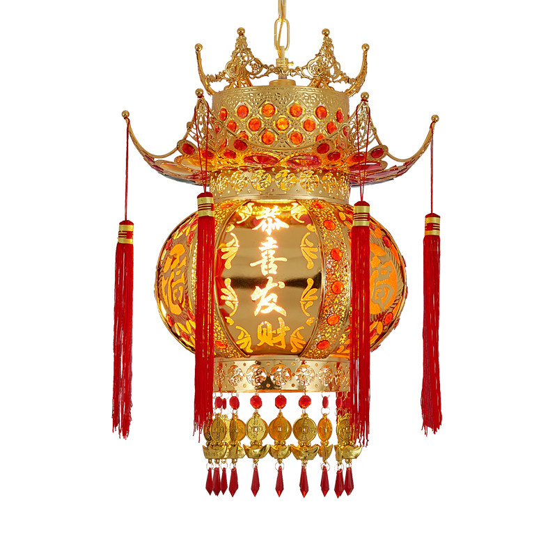 婚庆中式宫灯仿古阳台大门过年春节挂饰电动走马大红旋转灯笼吊灯