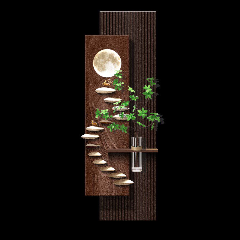 石来运转寓意好挂画入户壁画水培绿植过道玄关装饰画夜光灯砂岩画