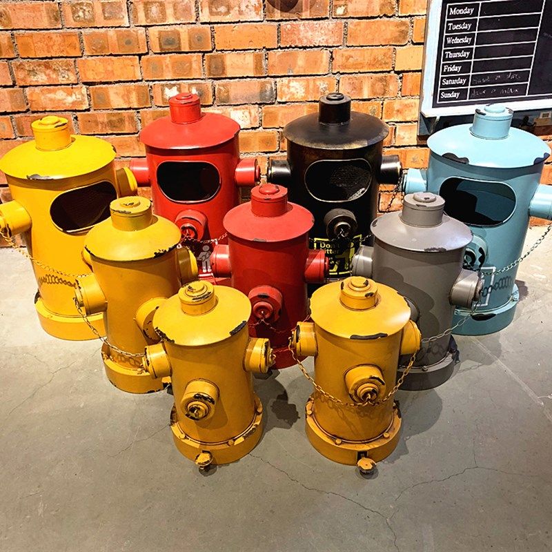 复古工业风消防栓铁艺垃圾桶脚踏式客厅创意家用餐厅酒吧带盖大号