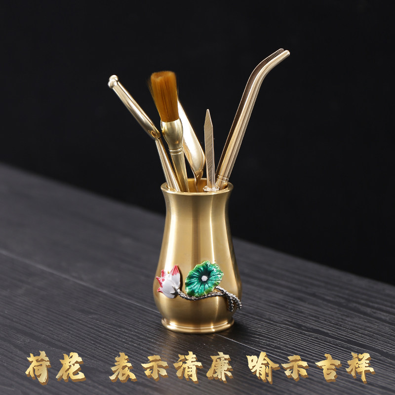 黄铜茶道六君子茶筒套装铜制茶夹茶刀摆件6君子功夫茶具配件工具