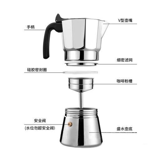 不锈钢摩卡壶意式咖啡壶家用小型手冲咖啡器具套装电陶炉咖啡壶
