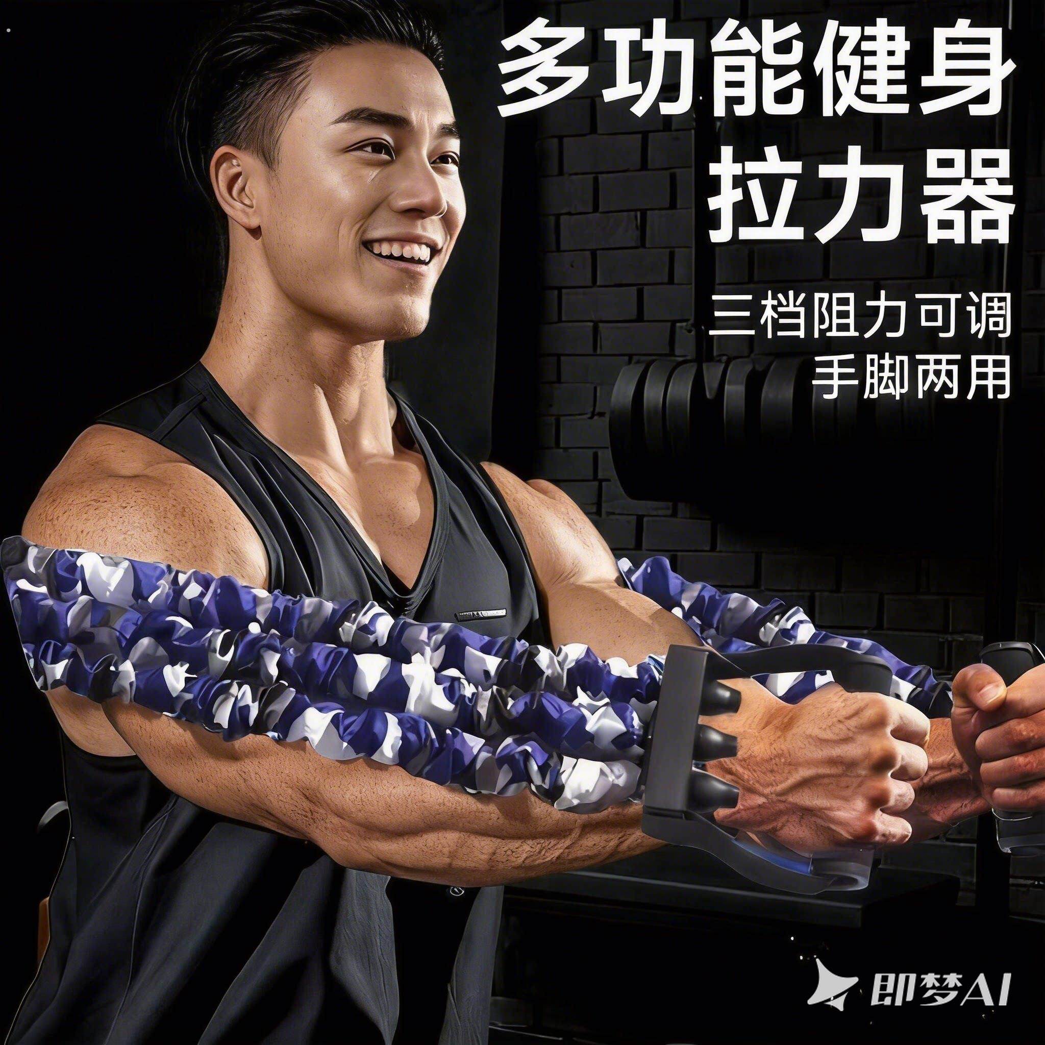 三孔拉力器男女士家用扩胸臂力健身器材多功能训练锻炼拉力带可携