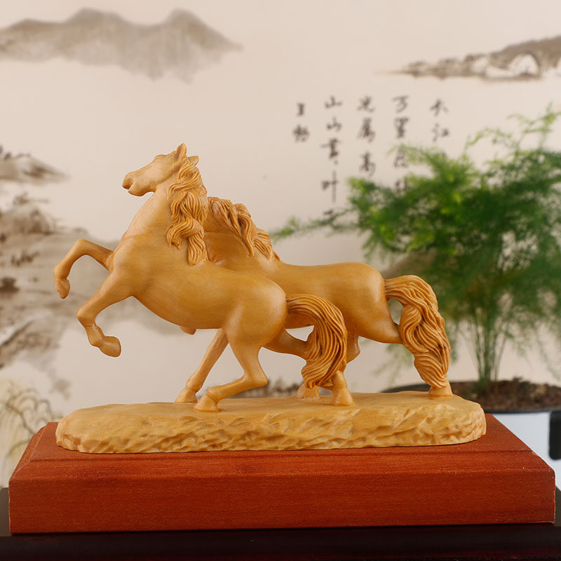 黄杨木雕刻工艺品家居装饰品动物生肖马摆件招财马到成功收藏送礼