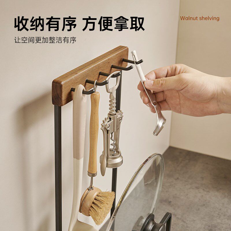 厨房台面锅铲勺子挂钩置物架一体多功能放锅盖收纳沥水菜板架子