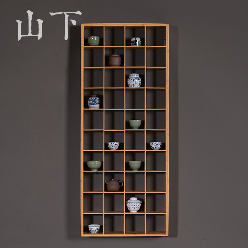 博古架挂墙竹制多宝阁墙上置物架茶壶茶具收纳格子架玄关装饰壁挂
