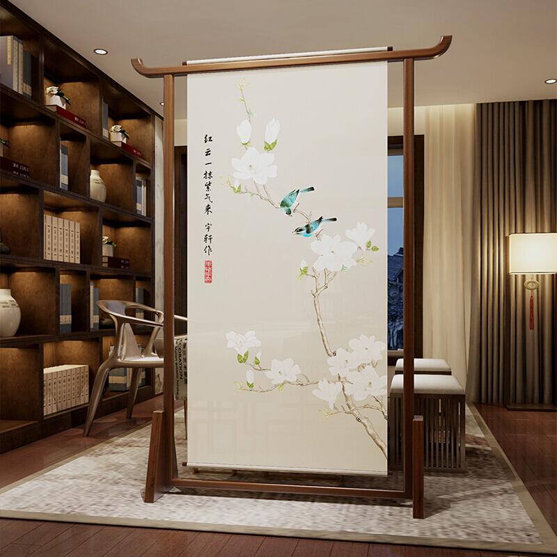 新中式定制屏风隔断客厅卧室酒店办公室玄关移动遮挡布艺实木座屏