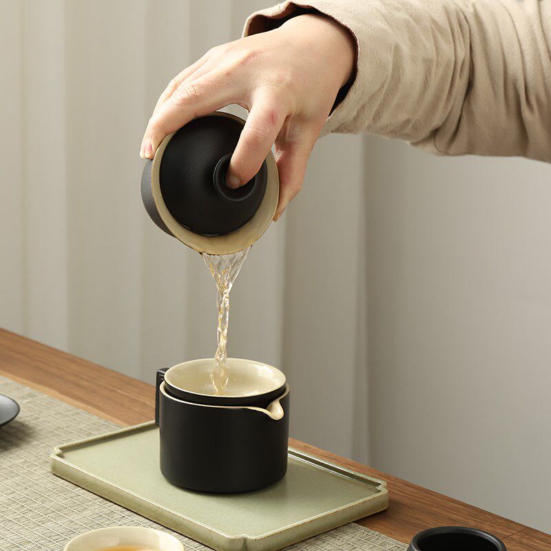 黑陶养生陶土三才盖碗带盖泡茶杯单个精品茶盏茶碗德化陶瓷茶具套