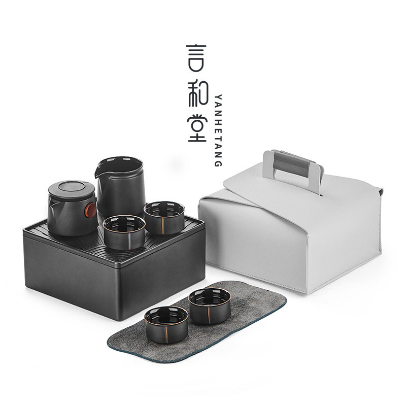 言和堂 旅行茶具套装 便携包快客杯一壶四杯户外泡茶车载礼盒套装