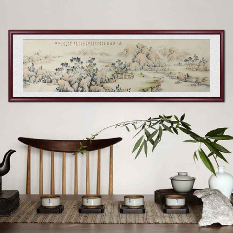 溪山清远图水墨画古画客厅挂画名家山水画国画办公室装饰画墙壁画