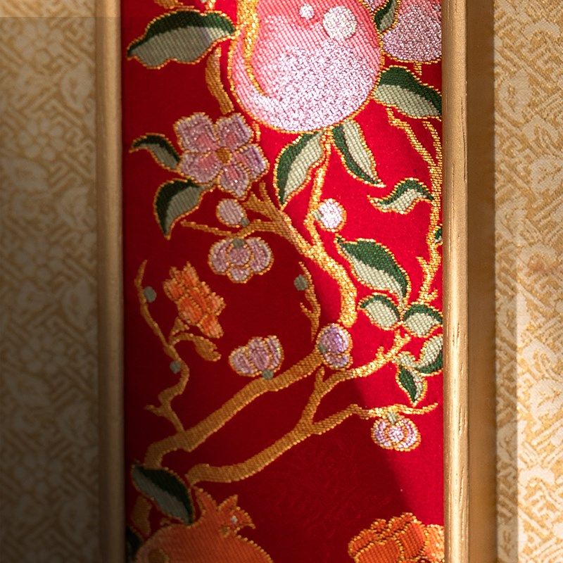 南京云锦研究所元先桃夭三多立体镜框挂画家居装饰画玄关走廊客厅