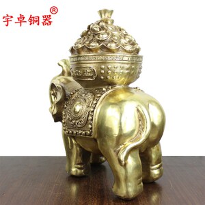 宇卓铜器黄铜象驮葫芦聚宝盆象工艺品摆件铜大象 纯铜象