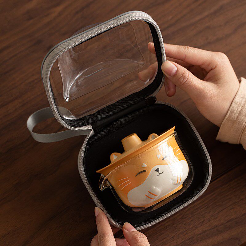 蕴华堂 招财猫旅行茶具户外露营便携式泡茶器功夫茶具陶瓷快客杯