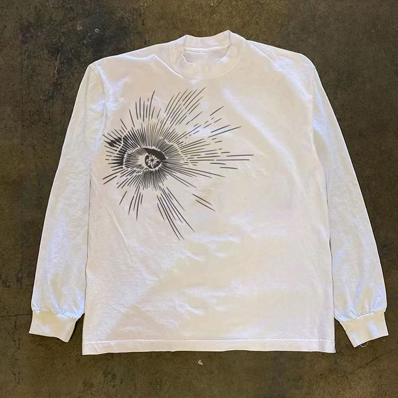 赚钱买跑车300克美式复古潮牌真理之眼印花运动长袖T恤男女宽松