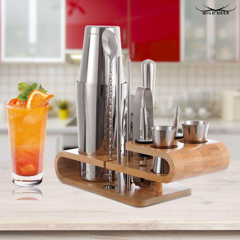 新手入门级不锈钢调酒器套装五件套调酒摇壶雪克壶调酒工具带竹架