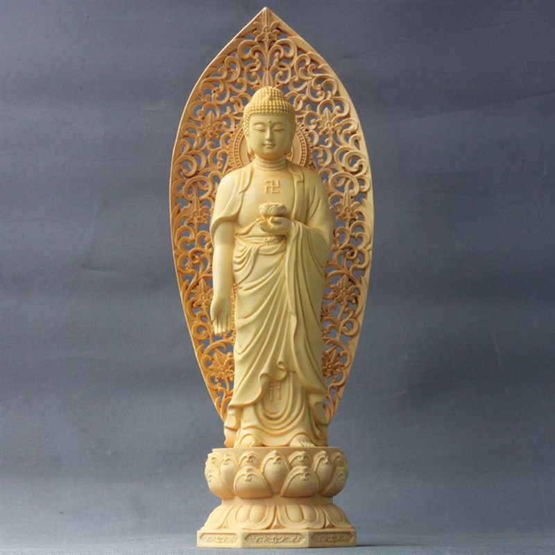 黄杨木雕观音佛像摆件西方三圣实木雕刻工艺品家居摆件送礼精品
