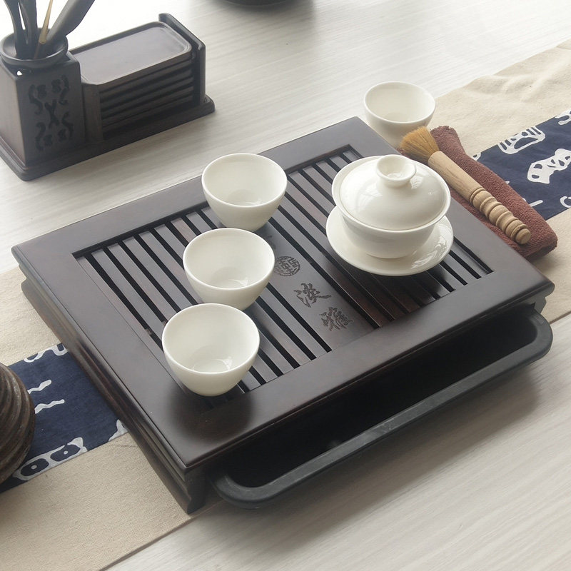 黑檀木茶盘小型一两人用家用简易黄花梨茶海储水式迷你鸡翅木茶台