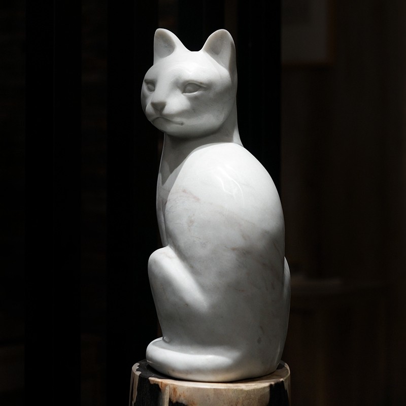 北欧大理石风格创意灵猫造型雕塑客厅摆件样板房装饰品雕刻艺术品