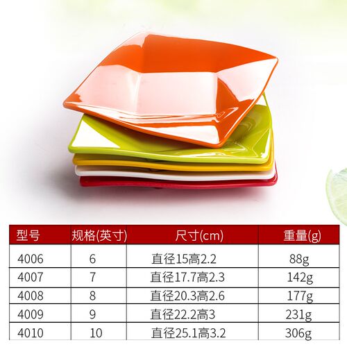 祥源美密胺餐具盘子商用创意塑料冷菜凉菜盘饭店餐碟火锅菜盘方形