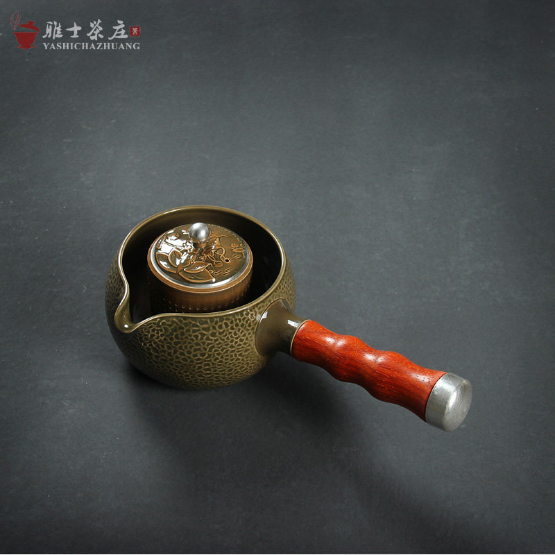 日式侧把煮茶器 白陶泥鎏银茶壶过滤泡茶壶 三界观山电陶炉烧水壶