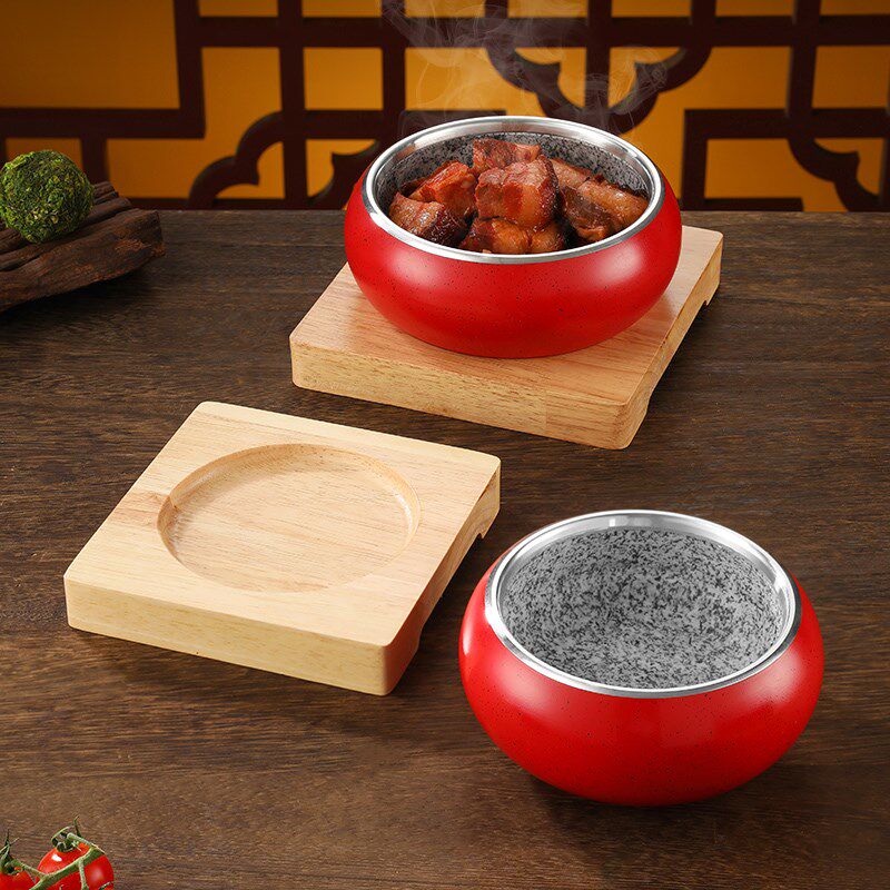 韩式耐高温鼓形石锅拌饭红烧肉石碗保温石钵商用料理抗裂石头餐具