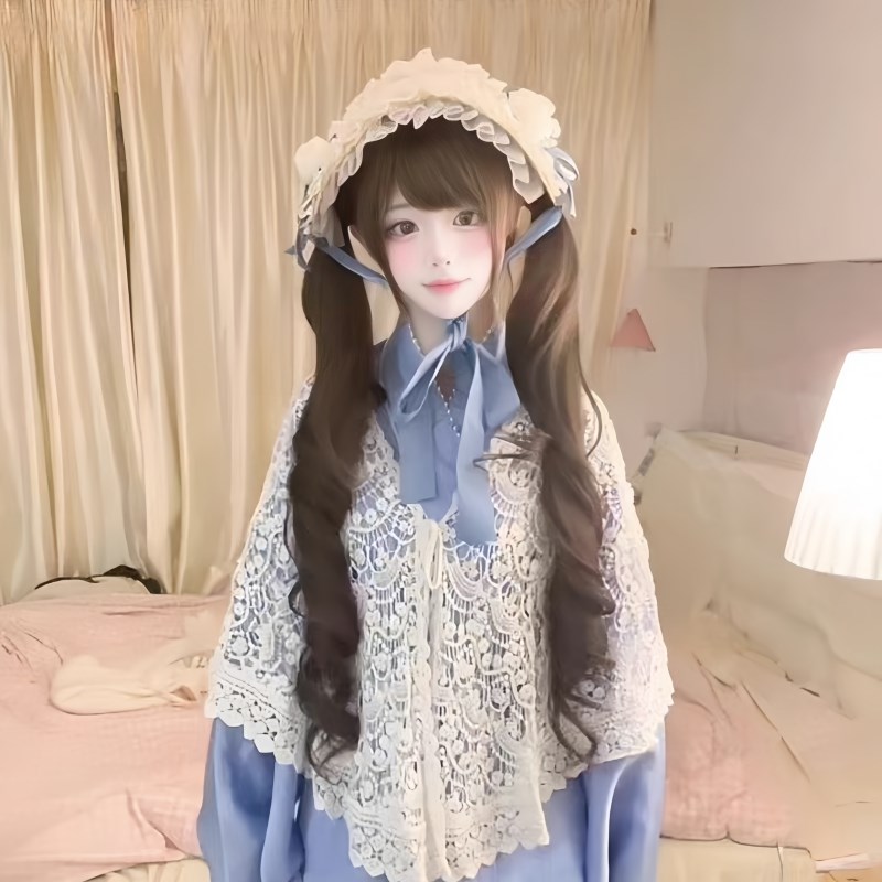 纤韵佳人假发【扎好双马尾】全头lolita冷棕色长卷发80CM网红少萝