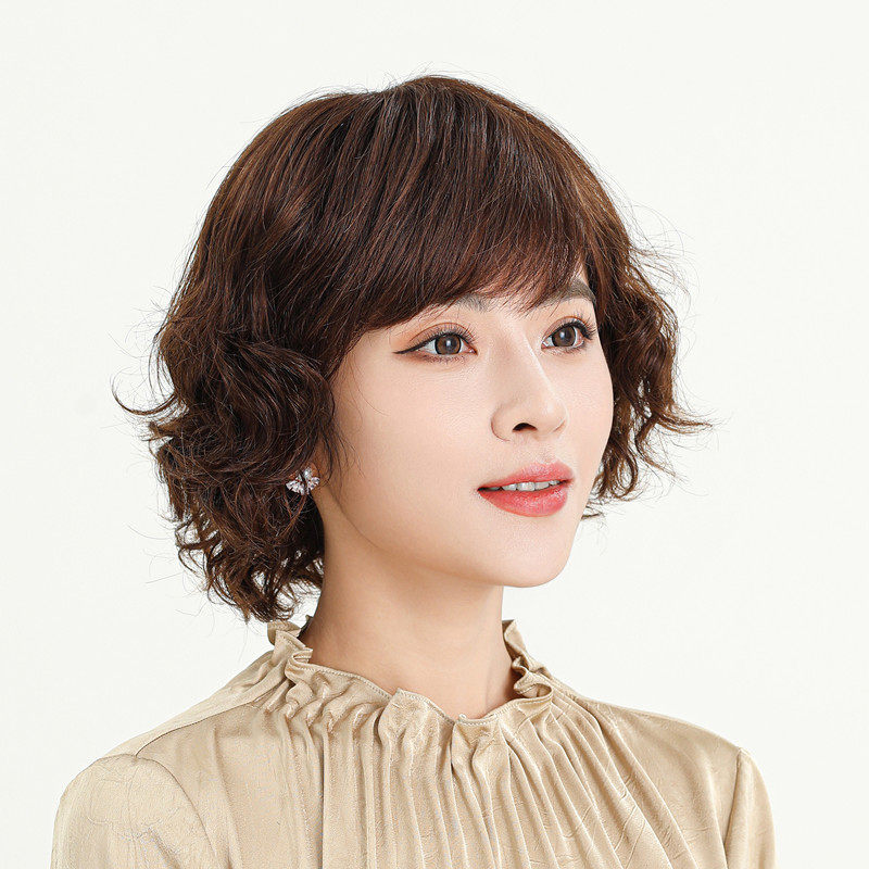 假发女短发真发全真人发卷发假发套中老年女士妈妈全头套自然发型