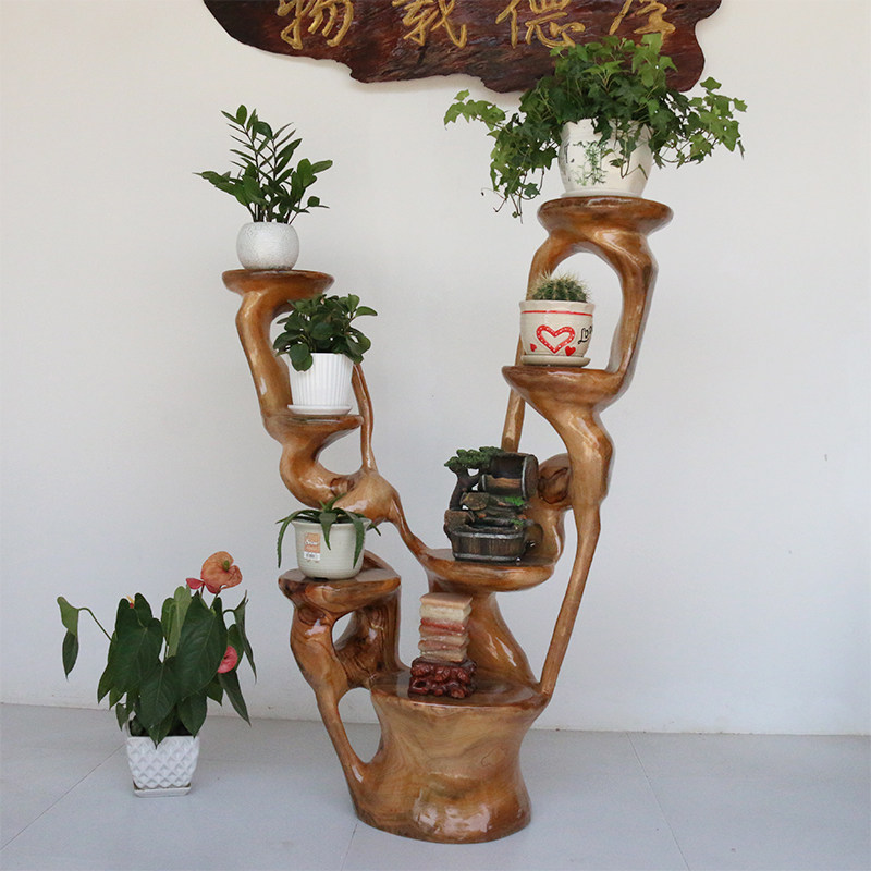 根雕花架摆件 原木花架 天然精品盆景架子 石头架 置物架家居摆设