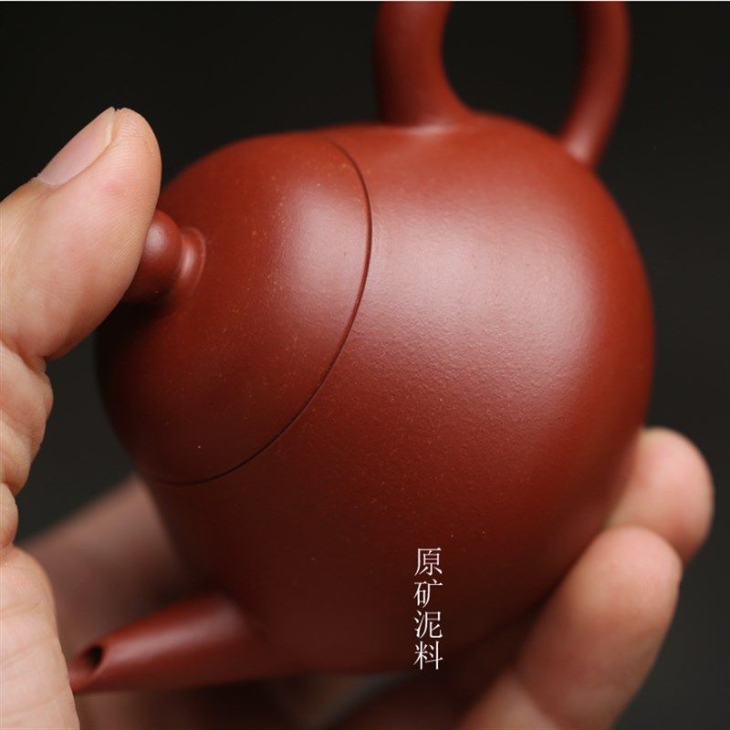 复古 剑式梨壶 宜兴紫砂朱泥吴建强功夫茶壶手把壶出水断水好茶具