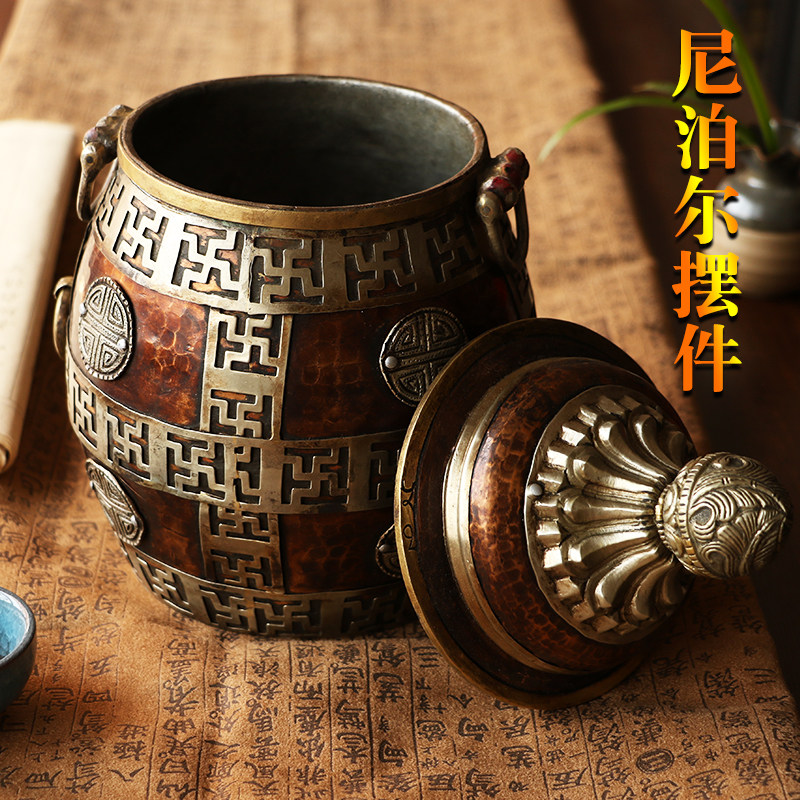 藏式摆件西藏特色工艺品尼泊尔手工铜壶茶馆装饰摆件茶室民宿装饰
