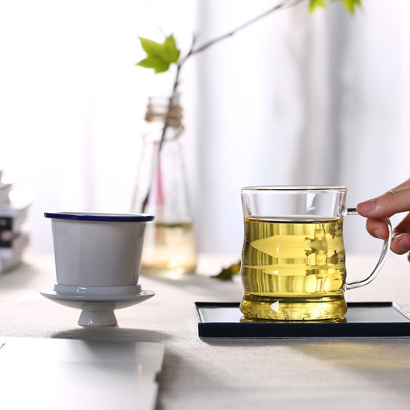 耐热玻璃杯陶瓷内胆过滤茶杯透明办公室水杯泡茶杯大容量三件套杯