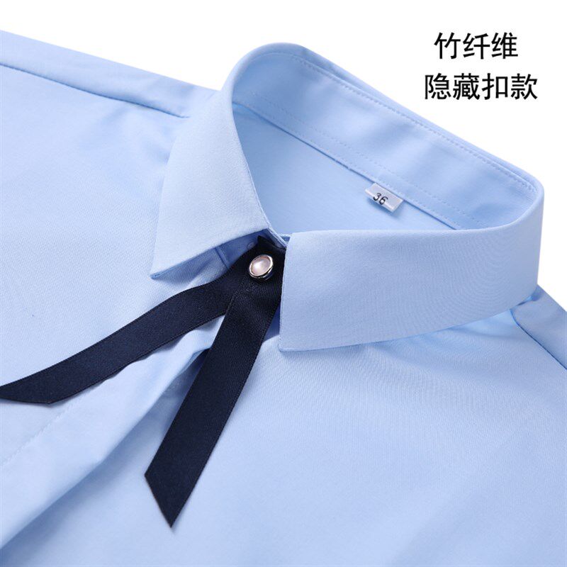 女士白色衬衫袖衬衫方领正装衬衣职业竹纤维衬衫面试工作服百搭款