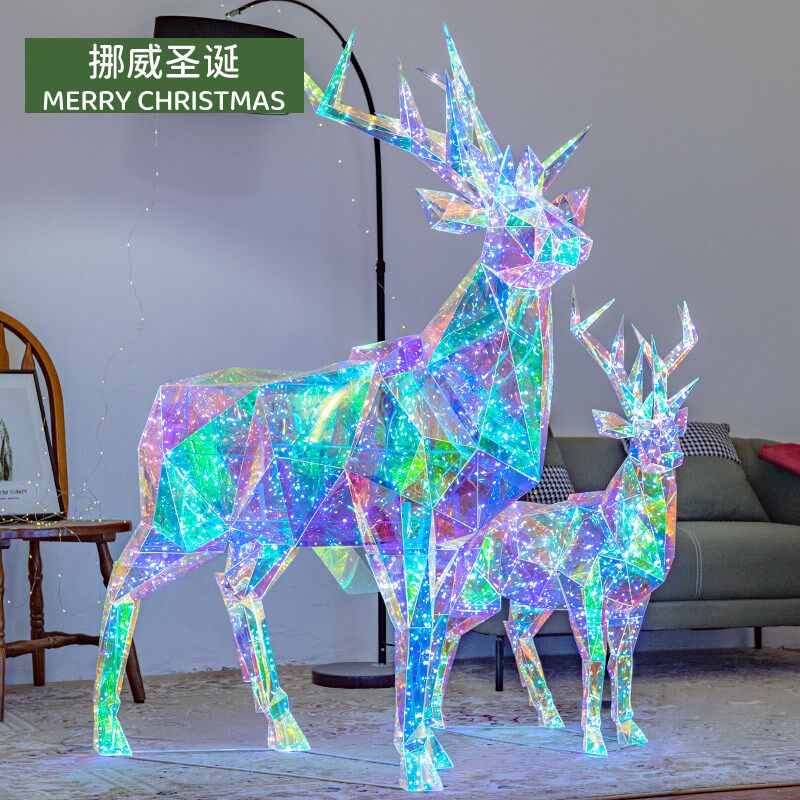 酒诞装美幻彩麋鹿镭射商场圣店橱窗装饰摆件饰陈场景灯光道具装饰