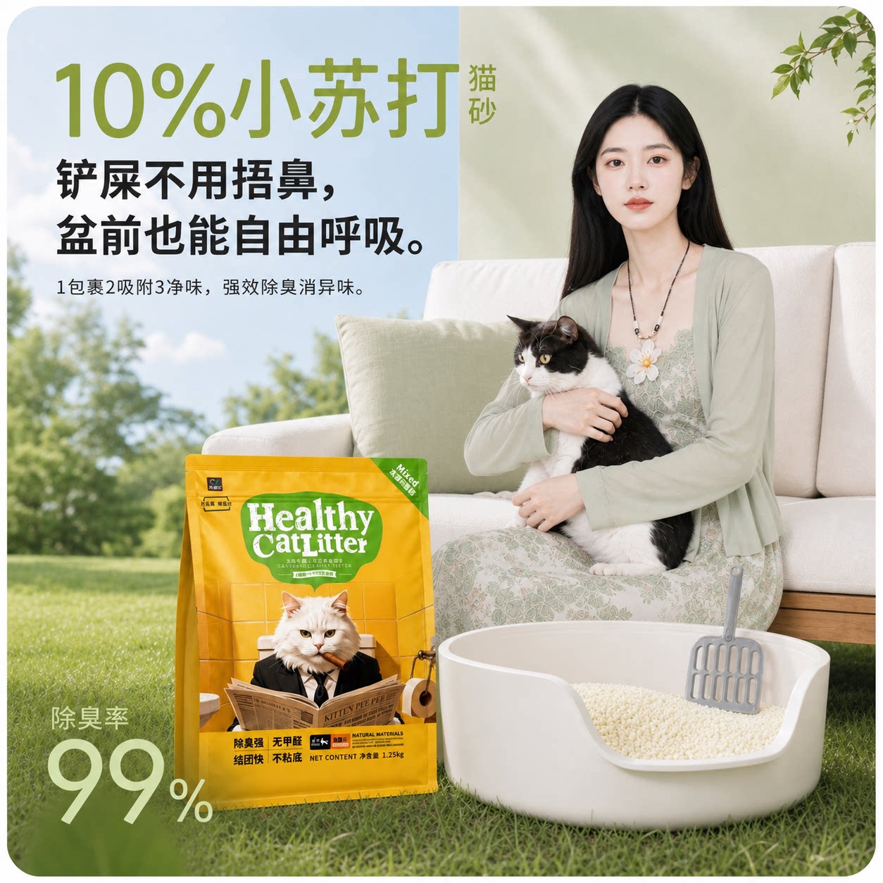 猫砂除臭剂去尿味家庭专用混合小苏打玉米砂木薯沙无尘结团不粘底图片