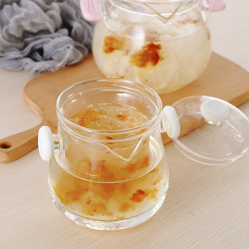 家用透明高硼硅双耳玻璃锅燕窝桃胶隔水炖可加热明火燃气炉电陶炉