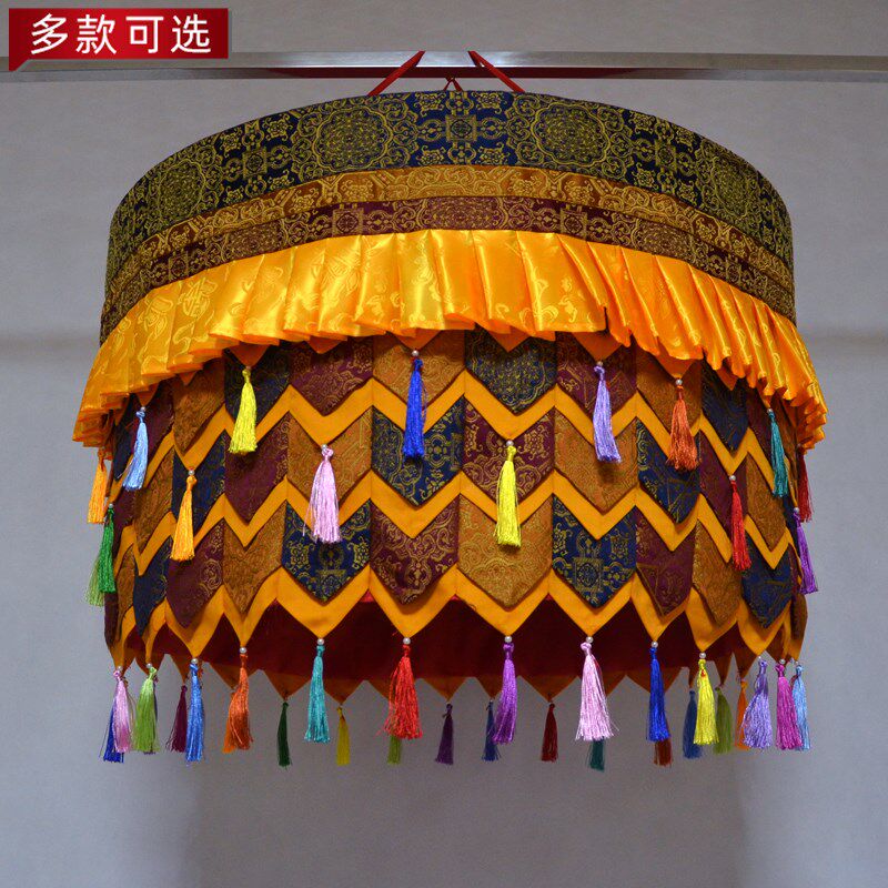 少数民族藏宝深色素静布艺圆形式伞装院佛堂寺饰挂饰法宝幢直径80