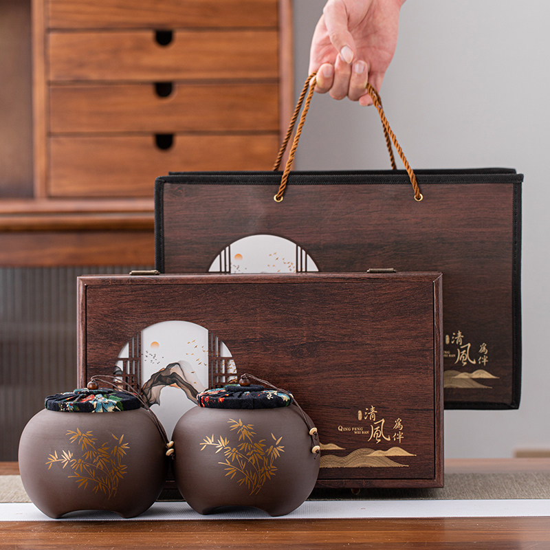 新款复定茶叶礼品盒陶瓷盒枸杞滇红茶普洱茶红茶黑茶通用空黑古制