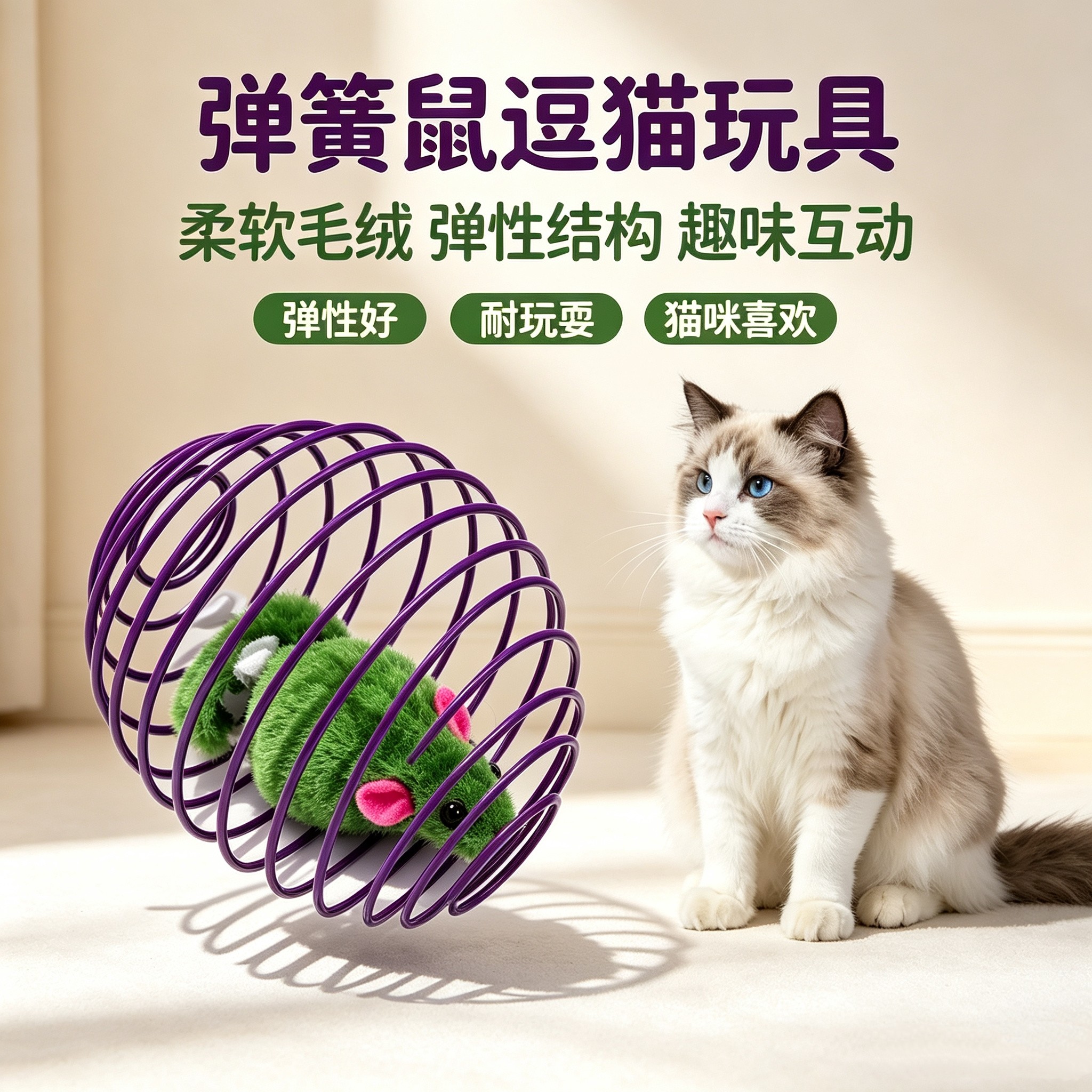 弹簧笼中鼠逗猫互动玩具