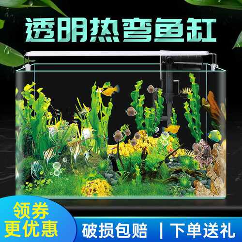 热弯透明玻璃懒人鱼缸客厅阳台家用造景中小型装饰金鱼生态水族箱