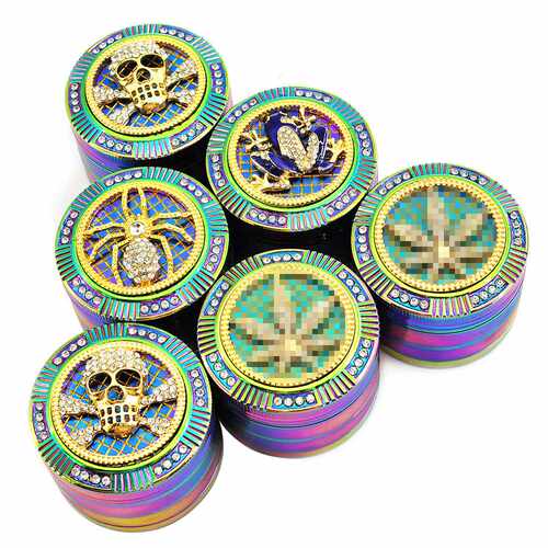 新款52mm炫彩色锌合金四层金属烟研磨器昆虫镶钻磨烟器 grinder
