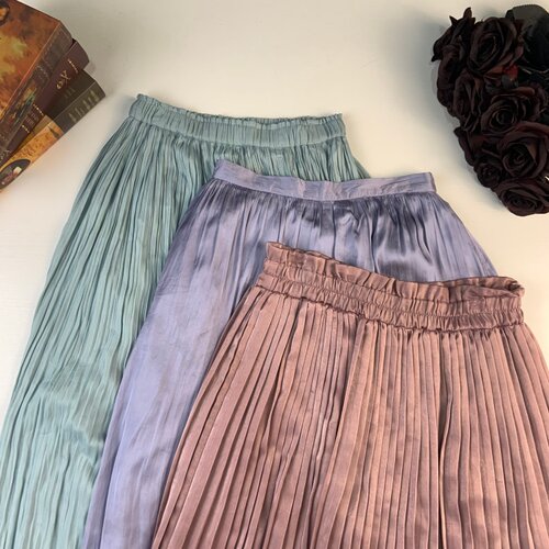 vintage古着日制纯色极简时尚彩色少女百褶鱼尾夏季半身裙 106