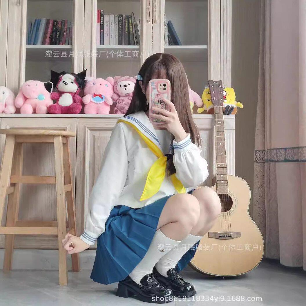 甄选正版白领蓝三本女jk制服裙套装海军领学院风校供中间水手服基
