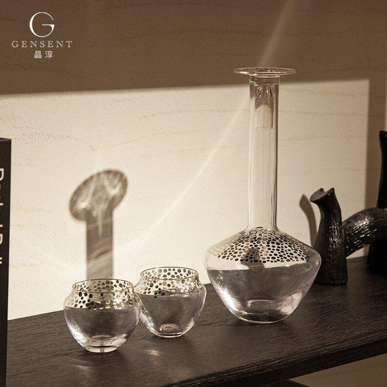 甄选晶淳 档轻者现风酒具一壶2杯套装 酒柜艺术摆件手工玻璃酒壶