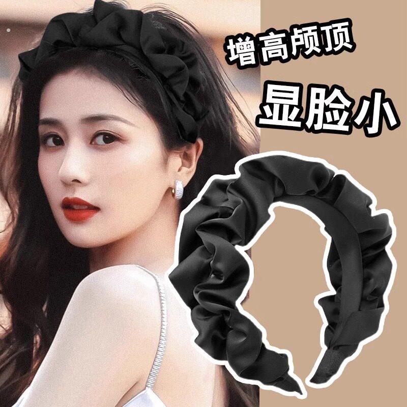 白鹿同款增高颅顶褶皱发箍女夏发卡宽边显脸小洗脸头箍2025年新款