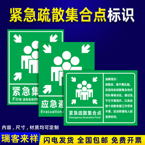 紧急疏集消合点警示牌散防应急避难场所标识牌安全标志牌立柱铝板