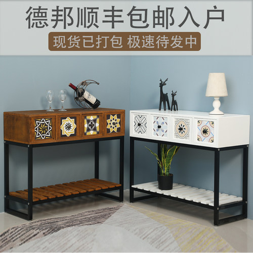 复古铁艺斗柜卧室床尾长条储台小柜子客厅玄关收饰边柜阳物装纳柜