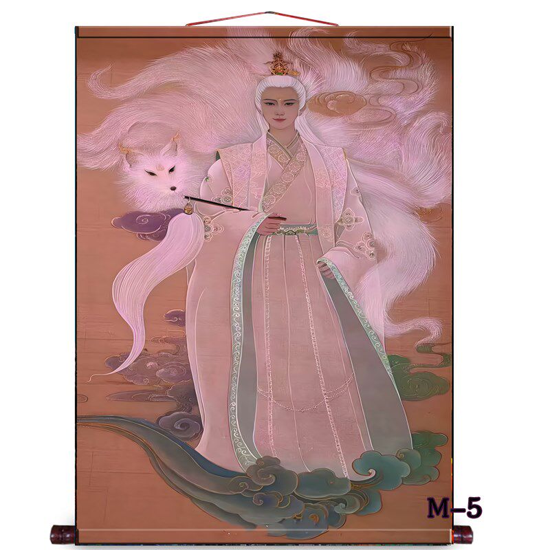 胡九霄九定狐画像卷家挂画胡家五大轴客厅堂口供奉装饰画可尾制