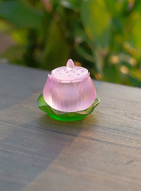 古法琉璃居花净水杯色水杯粉供水杯荷叶水杯家莲客厅佛前摆件