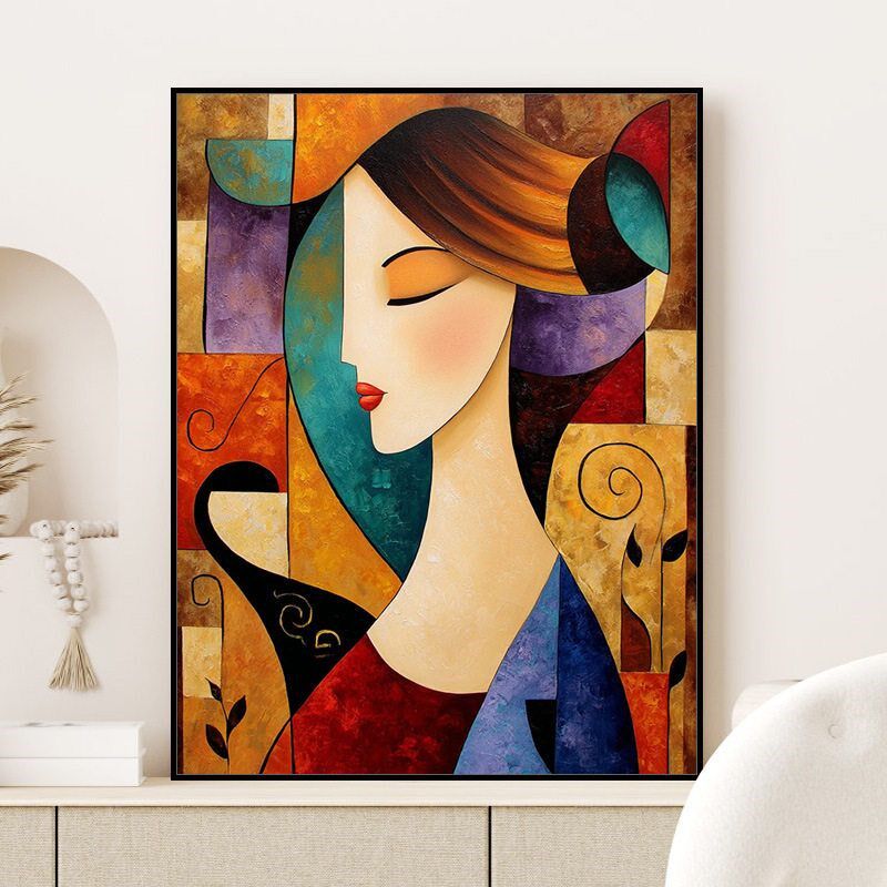 毕加索风美女可定数数字油画diy古字油彩画复制抽象装饰画手绘画